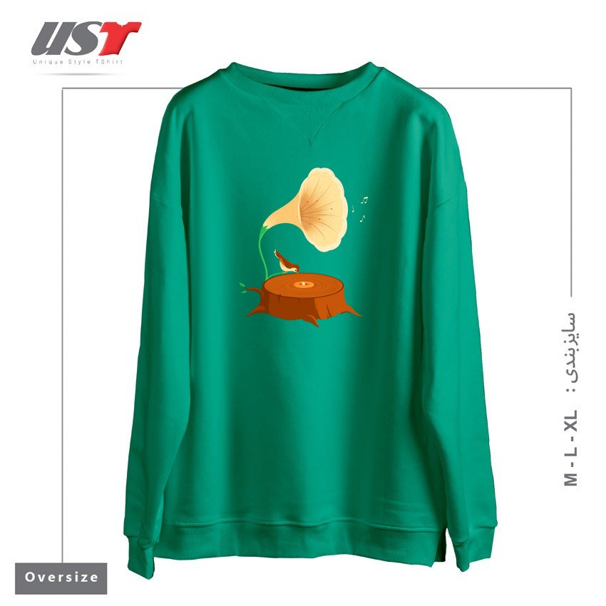 طرح LISTEN TO MOTHER NATURE سوییشرت اورسایزرنگ سبز سدری