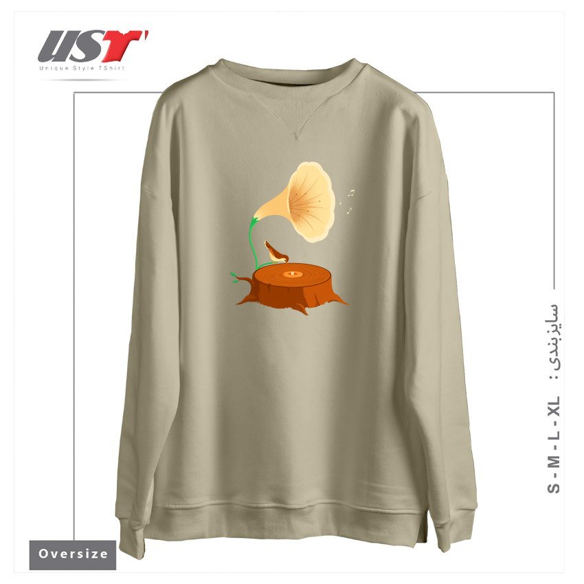 طرح LISTEN TO MOTHER NATURE سوییشرت اورسایزرنگ نخودی