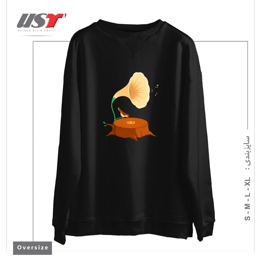 طرح LISTEN TO MOTHER NATURE سوییشرت اورسایزرنگ مشکی