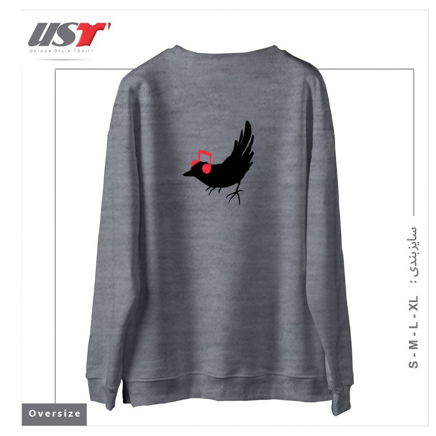 طرح LISTENING TO MY SONG سوییشرت اورسایزرنگ طوسی ملانژ