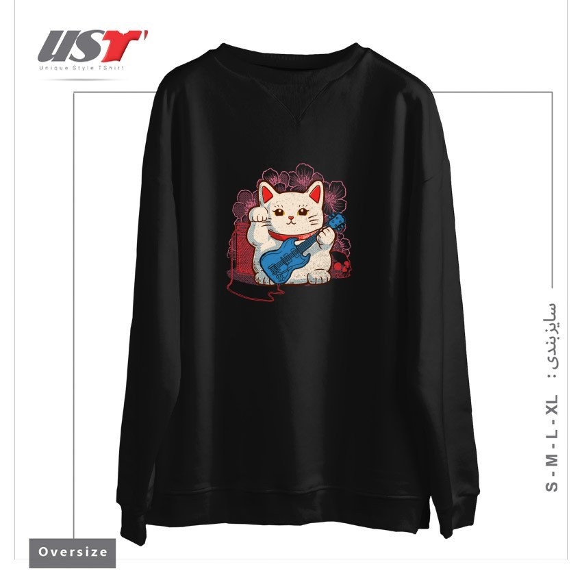 طرح LUCKY ROCK سوییشرت اورسایزرنگ مشکی