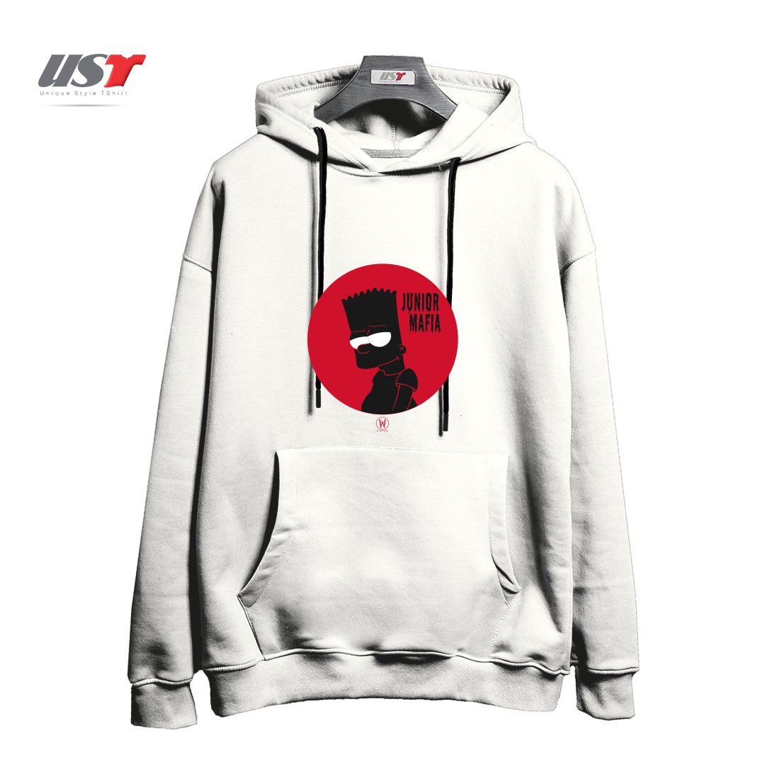 طرح JUNIOR MAFIA هودی اورسایزرنگ سفید