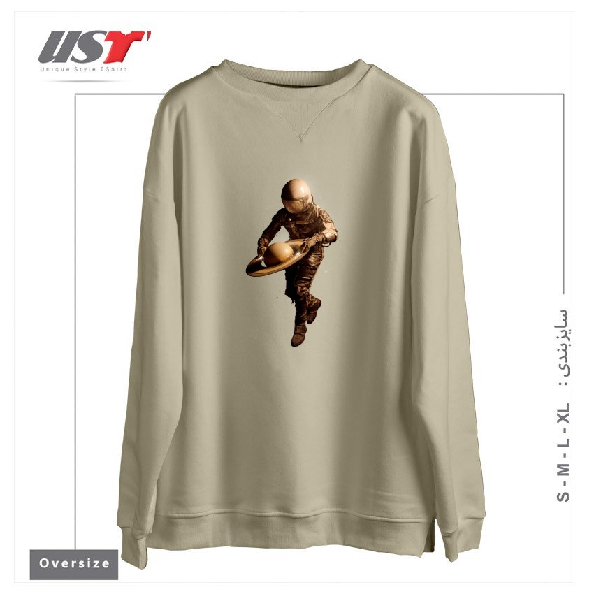 طرح SATURNTABLE سوییشرت اورسایزرنگ نخودی