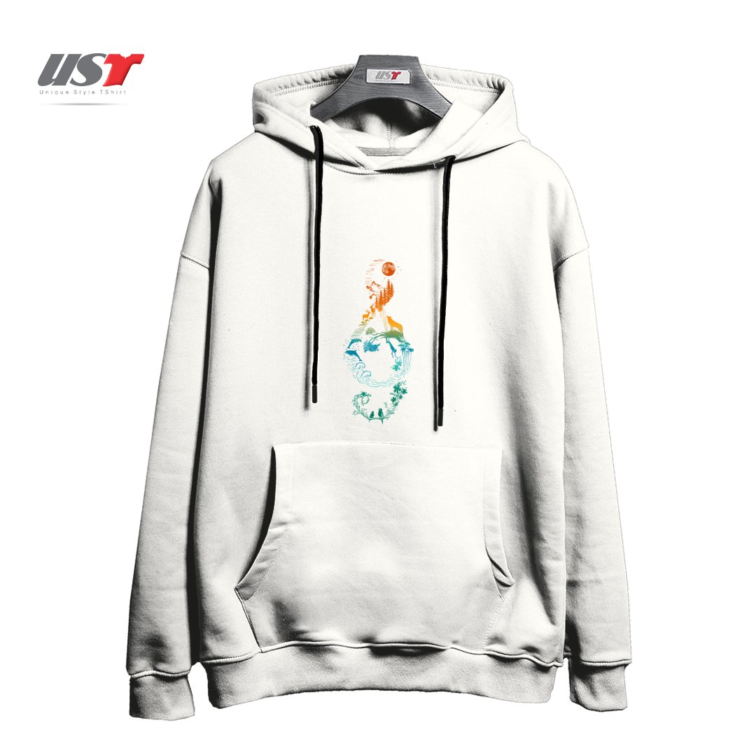 طرح SOUND OF NATURE هودی اورسایزرنگ سفید