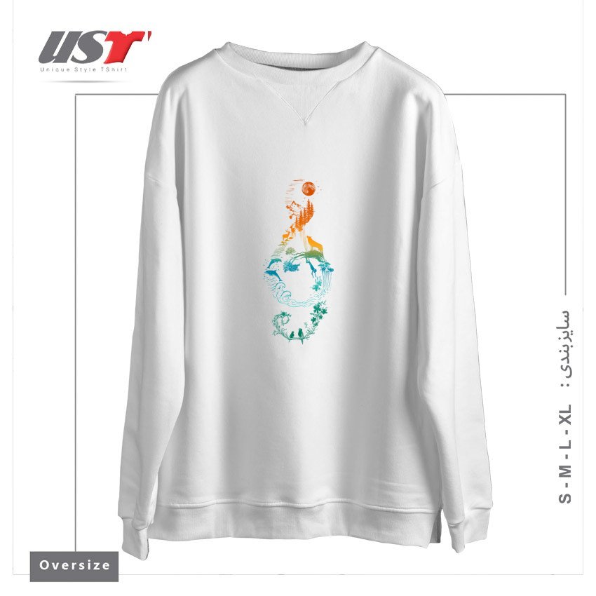 طرح SOUND OF NATURE سوییشرت اورسایزرنگ سفید