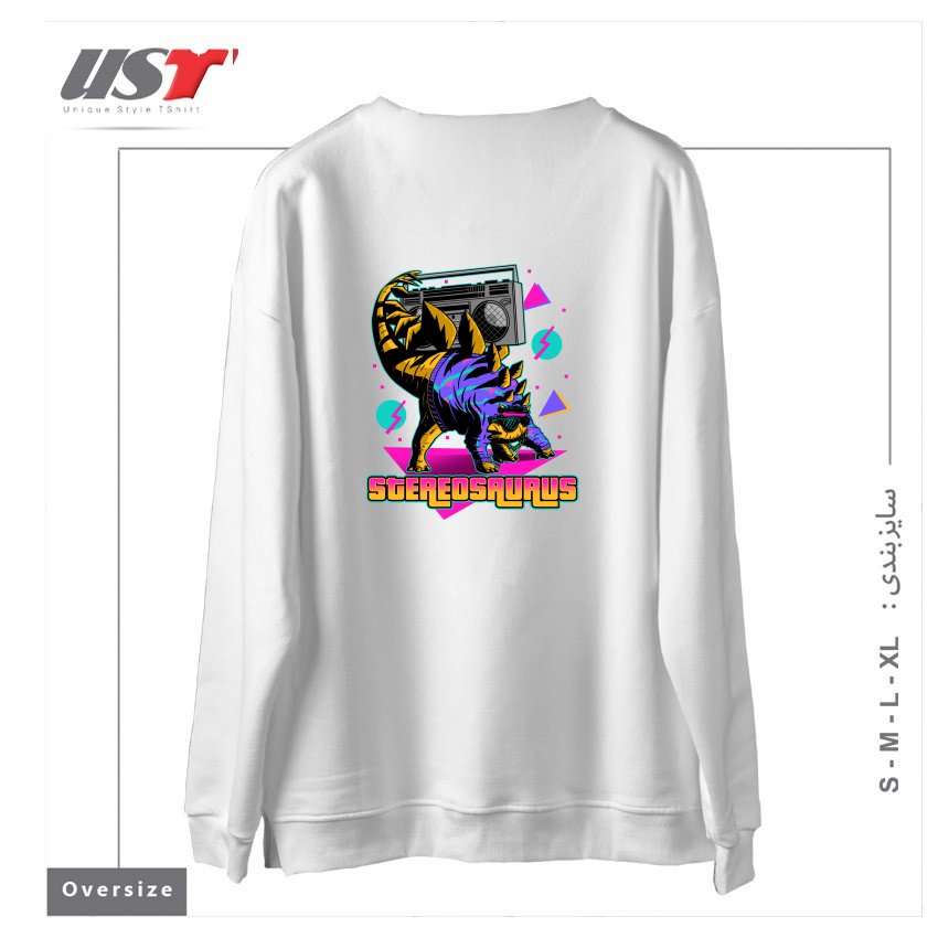طرح STEREOSAURUS - A RAD DINOSAUR سوییشرت اورسایزرنگ سفید