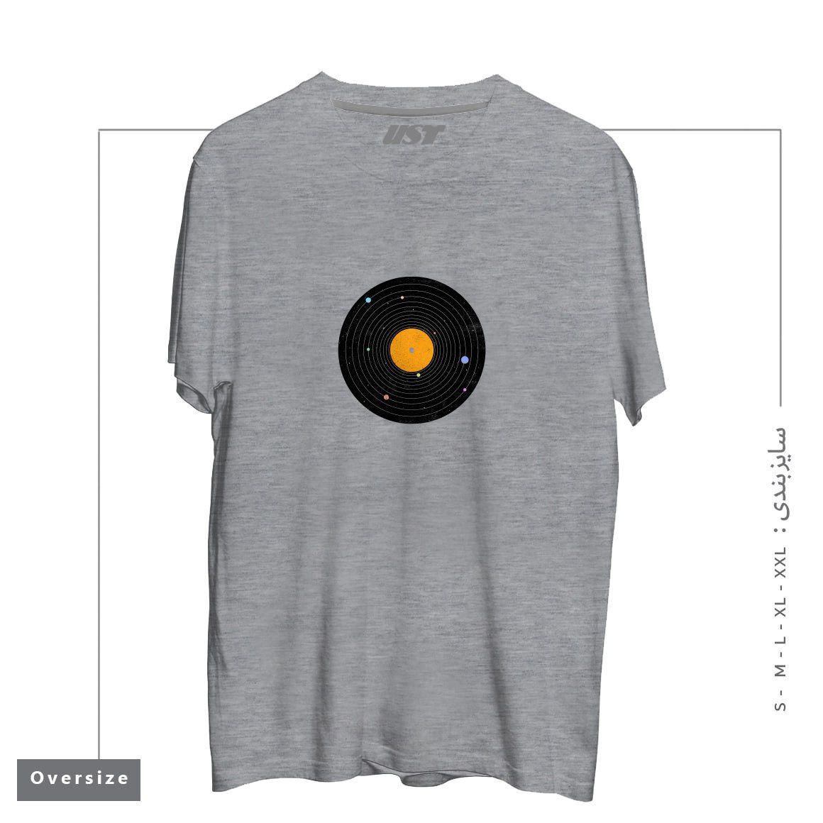 طرح SPACE SOUNDS تیشرت اورسایزرنگ طوسی ملانژ