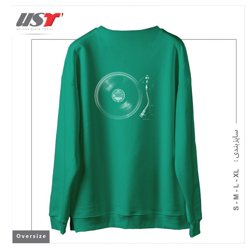 طرح TURNTABLE سوییشرت اورسایزرنگ سبز سدری