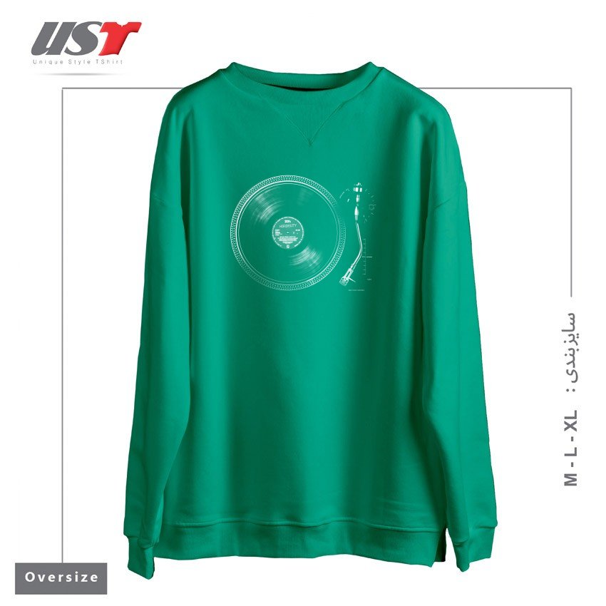 طرح TURNTABLE سوییشرت اورسایزرنگ سبز سدری
