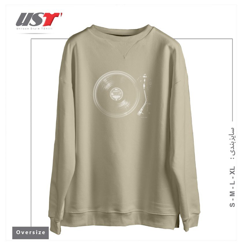 طرح TURNTABLE سوییشرت اورسایزرنگ نخودی