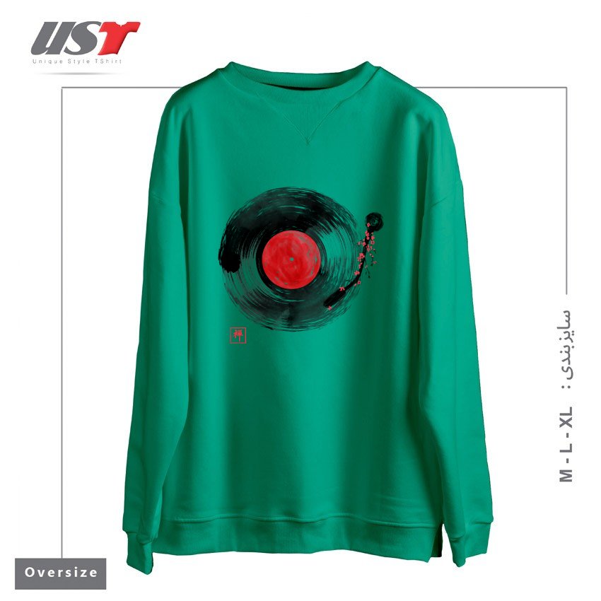 طرح ZEN MUSIC1 سوییشرت اورسایزرنگ سبز سدری