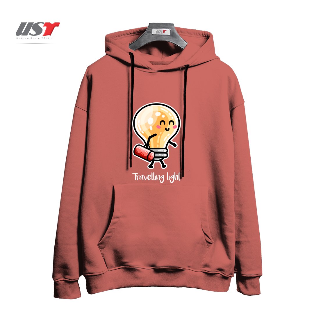 طرح KAWAII CUTE TRAVELLING LIGHT PUN هودی اورسایزرنگ آجری