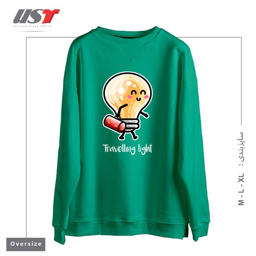 طرح KAWAII CUTE TRAVELLING LIGHT PUN سوییشرت اورسایزرنگ سبز سدری