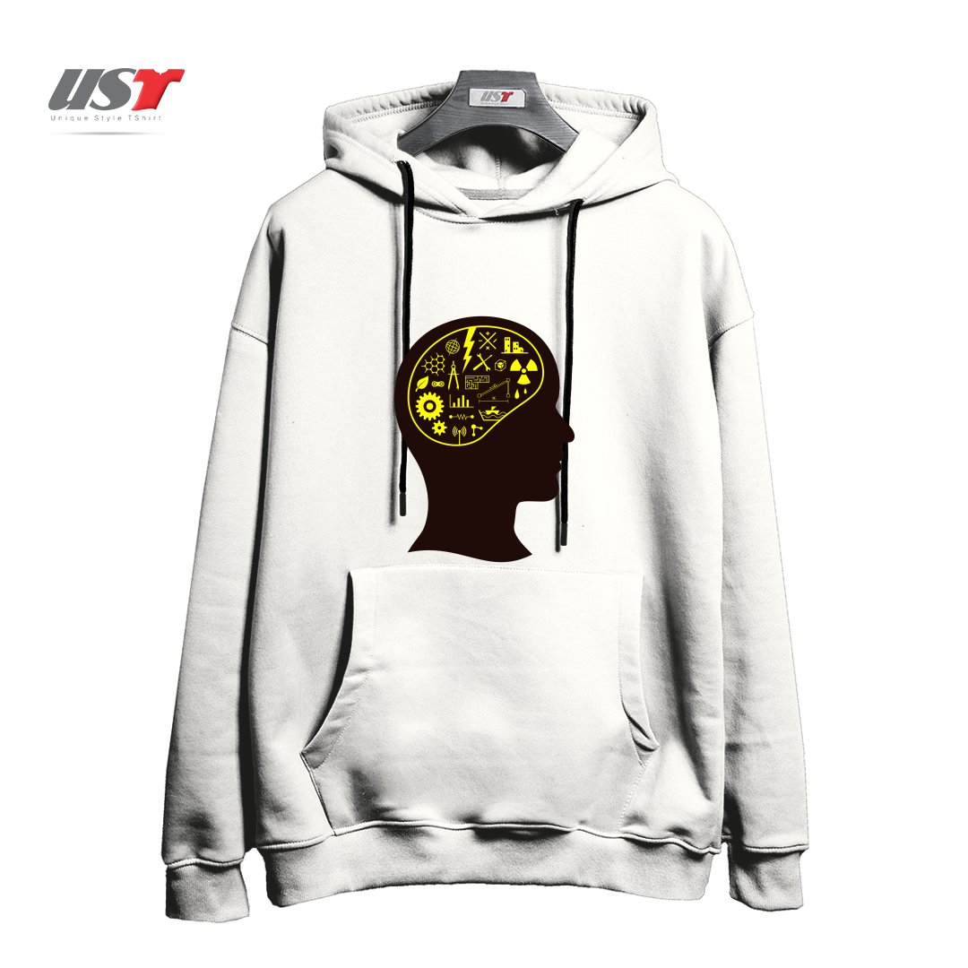 طرح ENGINEERING MIND هودی اورسایزرنگ سفید