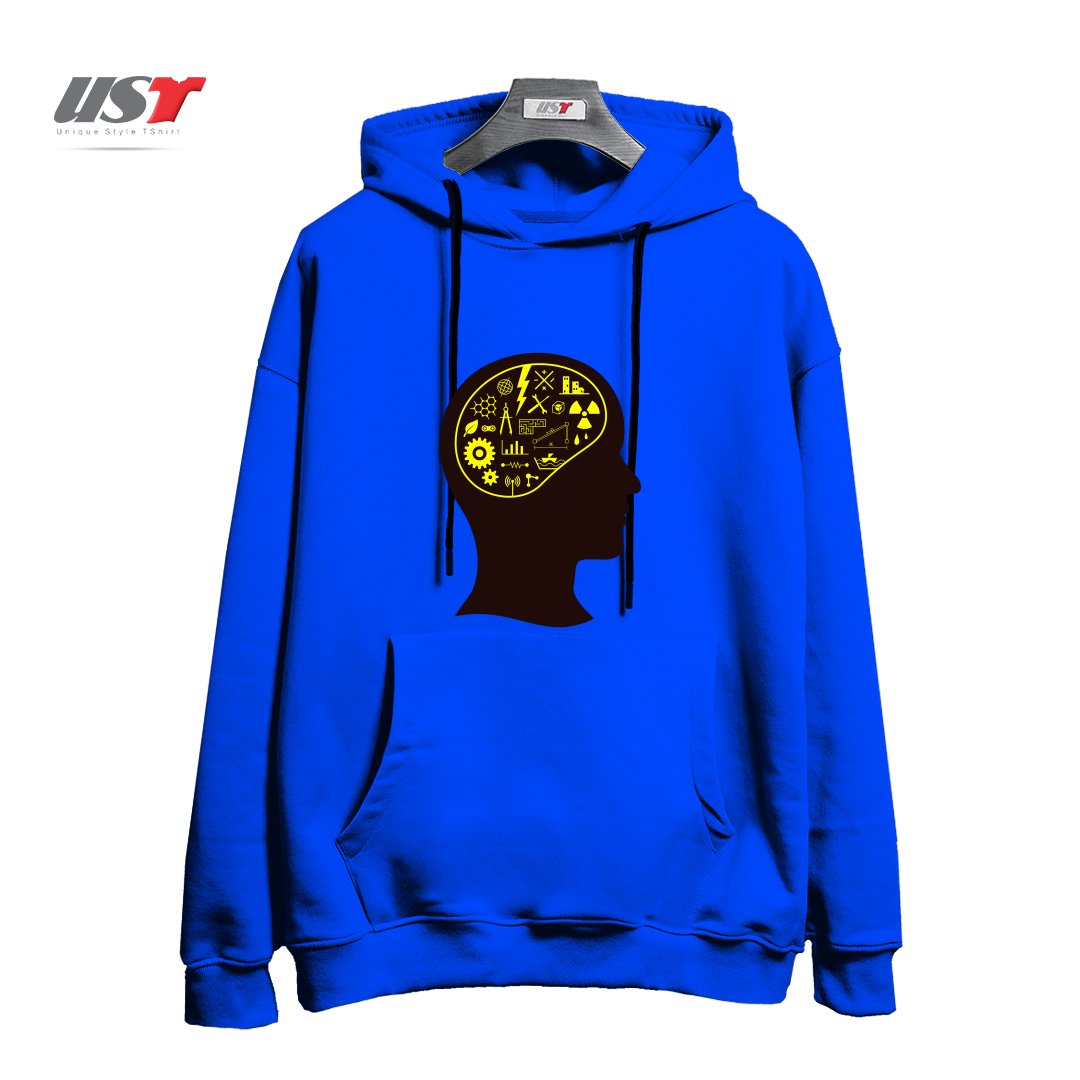 طرح ENGINEERING MIND هودی اورسایزرنگ آبی شالی