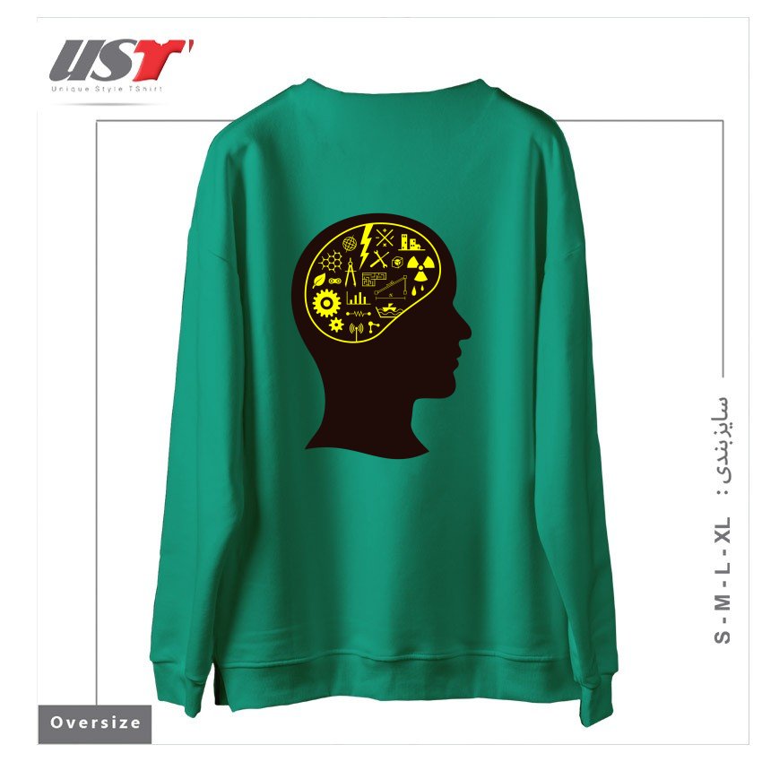 طرح ENGINEERING MIND سوییشرت اورسایزرنگ سبز سدری
