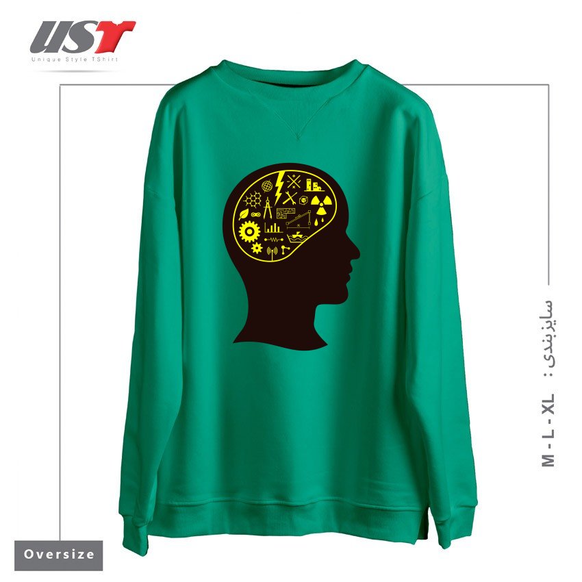 طرح ENGINEERING MIND سوییشرت اورسایزرنگ سبز سدری