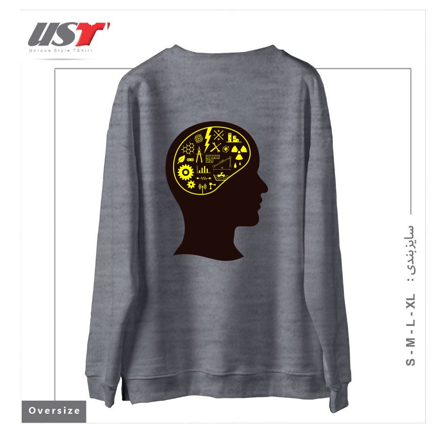طرح ENGINEERING MIND سوییشرت اورسایزرنگ طوسی ملانژ