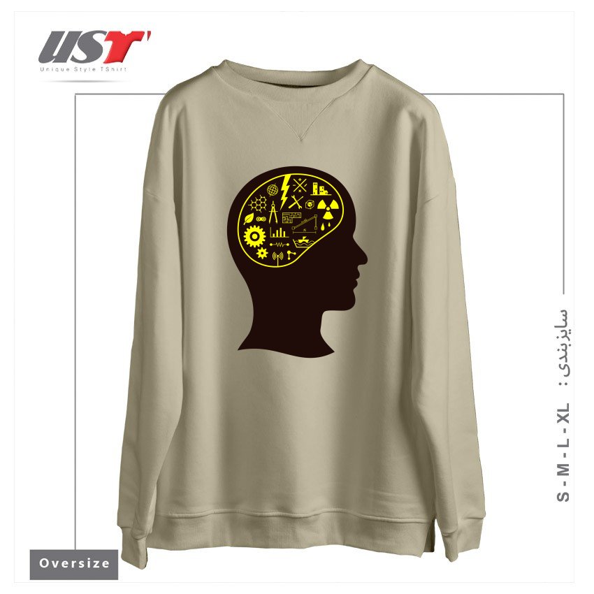 طرح ENGINEERING MIND سوییشرت اورسایزرنگ نخودی