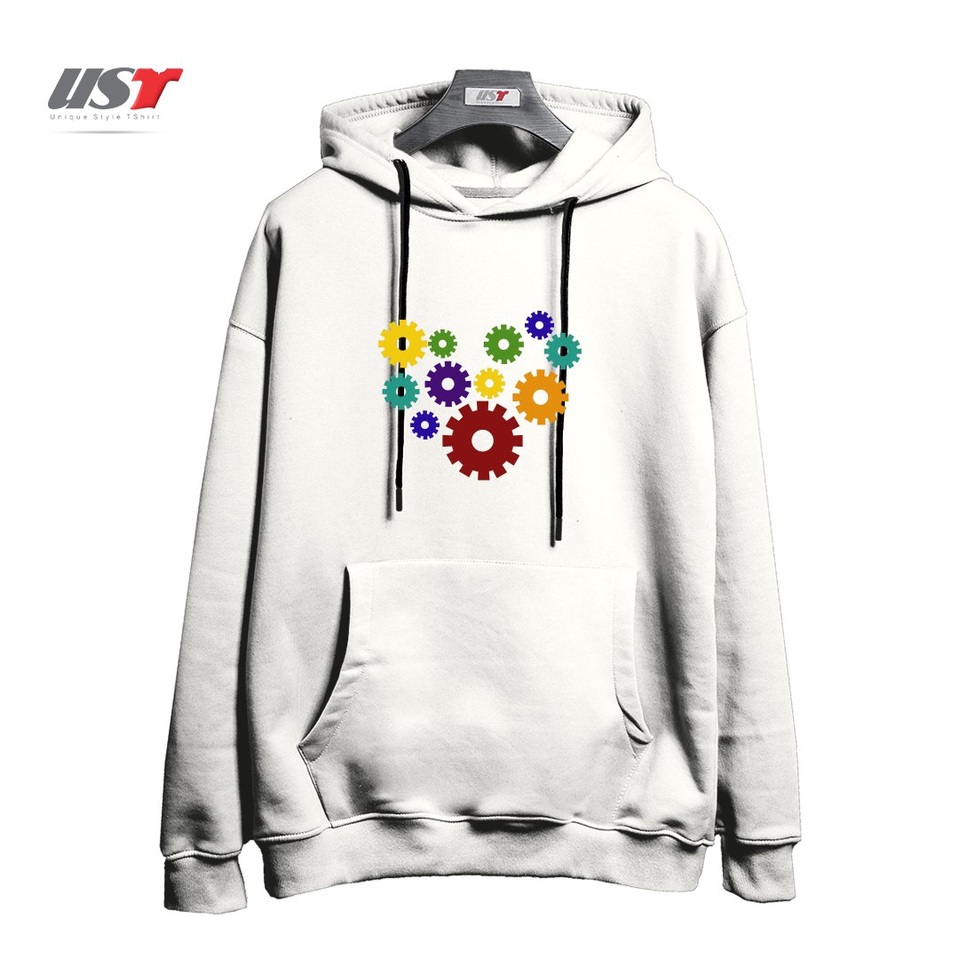 طرح RAINBOW GEARS هودی اورسایزرنگ سفید