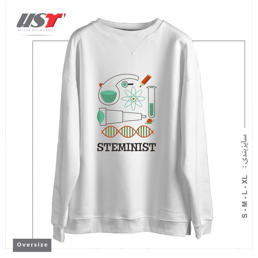 طرح STEMINIST SCIENCE RETRO TECHNOLOGY ENGINEERING MATH STEM سوییشرت اورسایزرنگ سفید