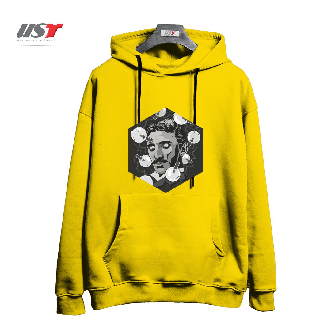 طرح TESLA هودی اورسایزرنگ زرد