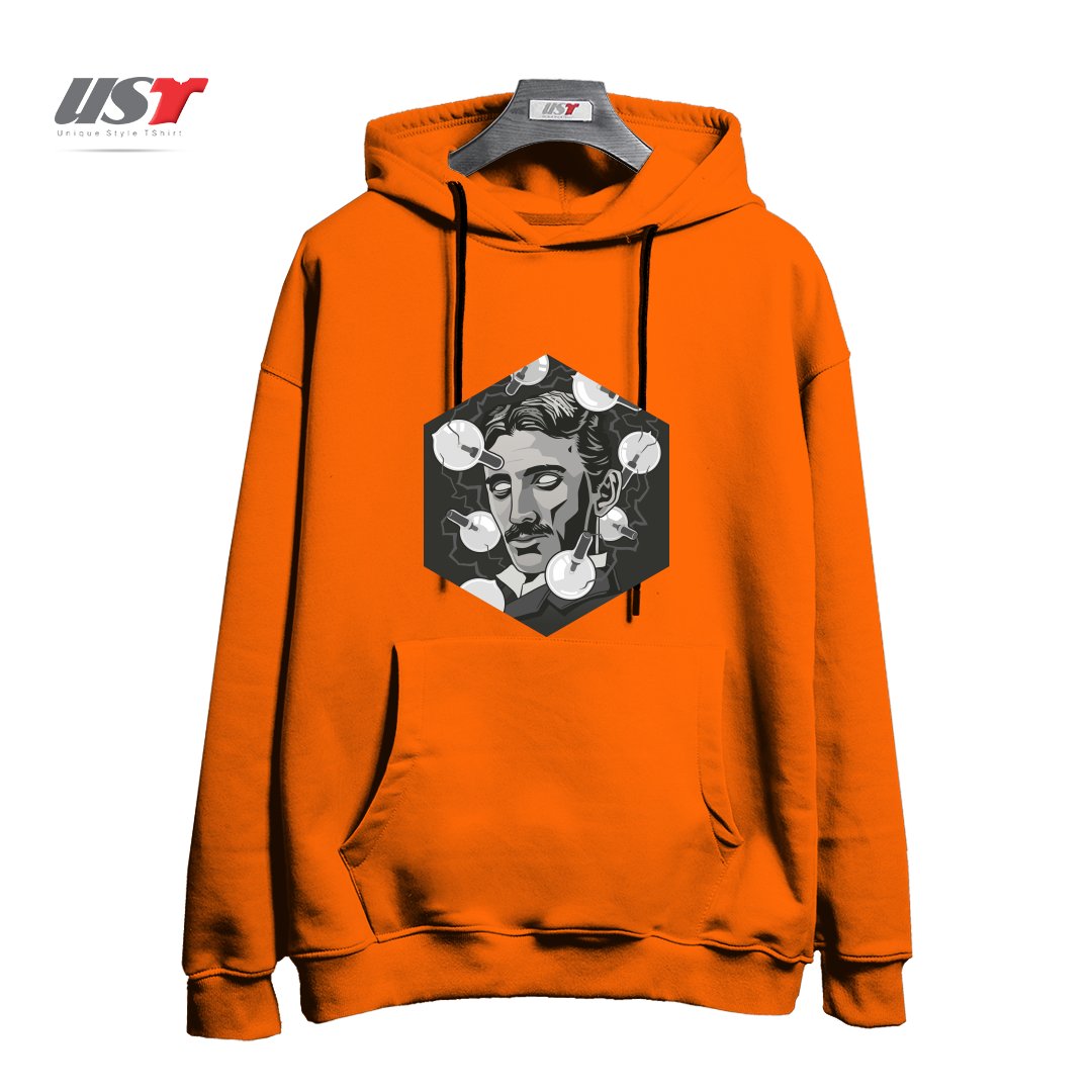 طرح TESLA هودی اورسایزرنگ نارنجی