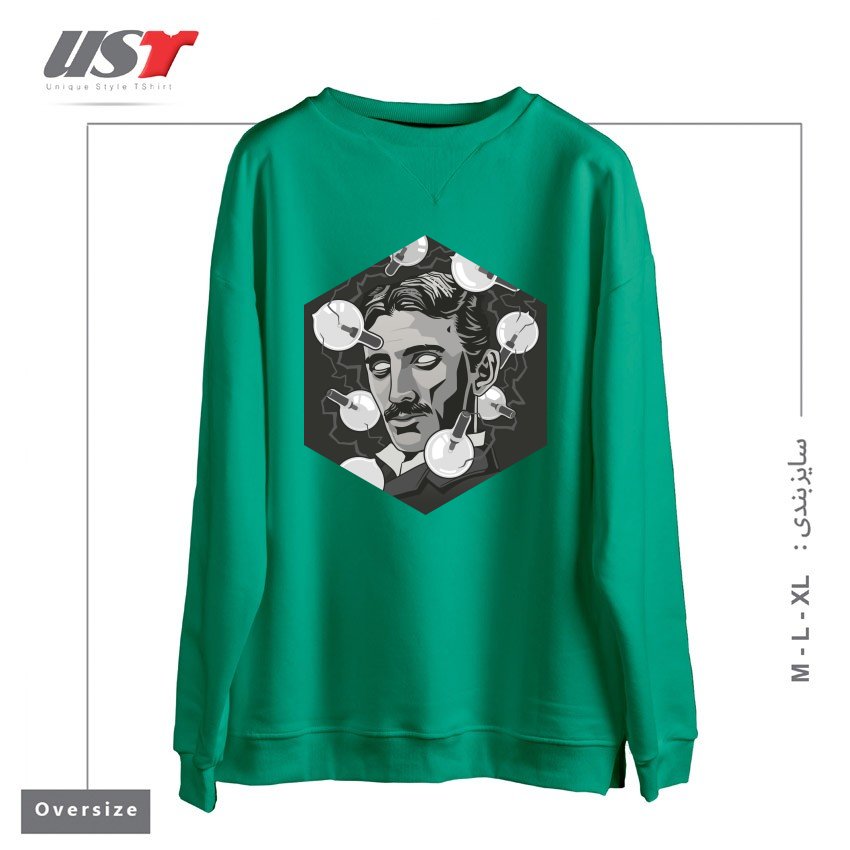 طرح TESLA سوییشرت اورسایزرنگ سبز سدری