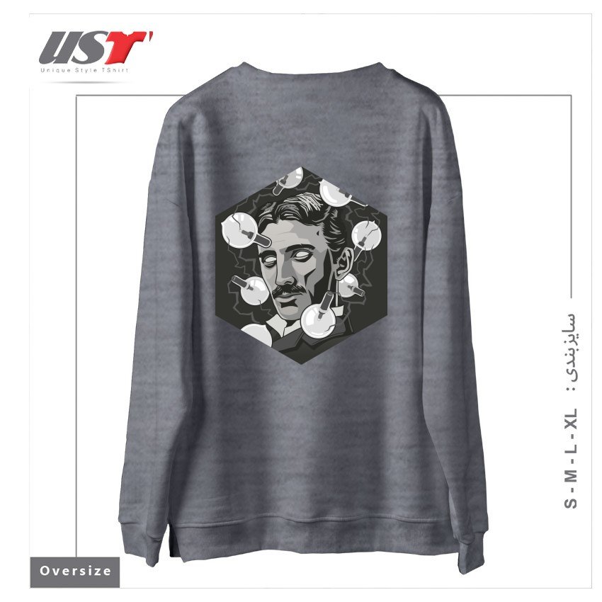 طرح TESLA سوییشرت اورسایزرنگ طوسی ملانژ