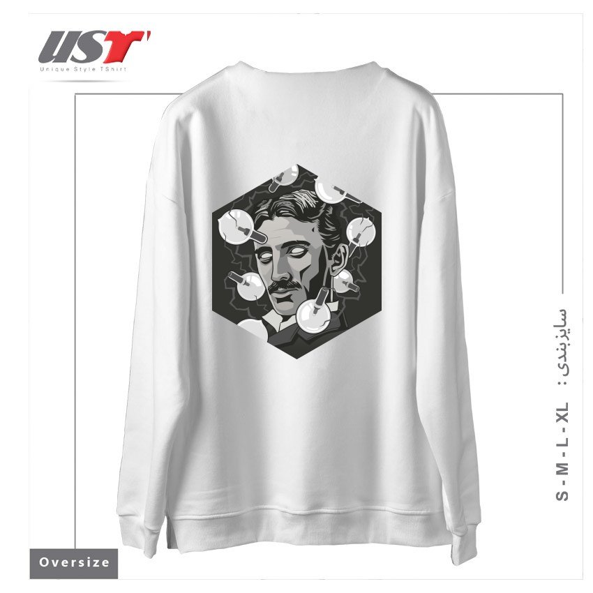 طرح TESLA سوییشرت اورسایزرنگ سفید