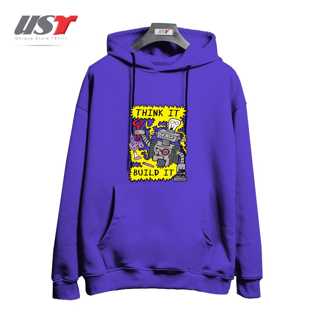 طرح THINK BUILD ROBOT هودی اورسایزرنگ بنفش