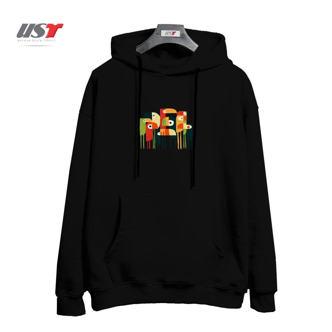 طرح BIRDS هودی اورسایزرنگ مشکی