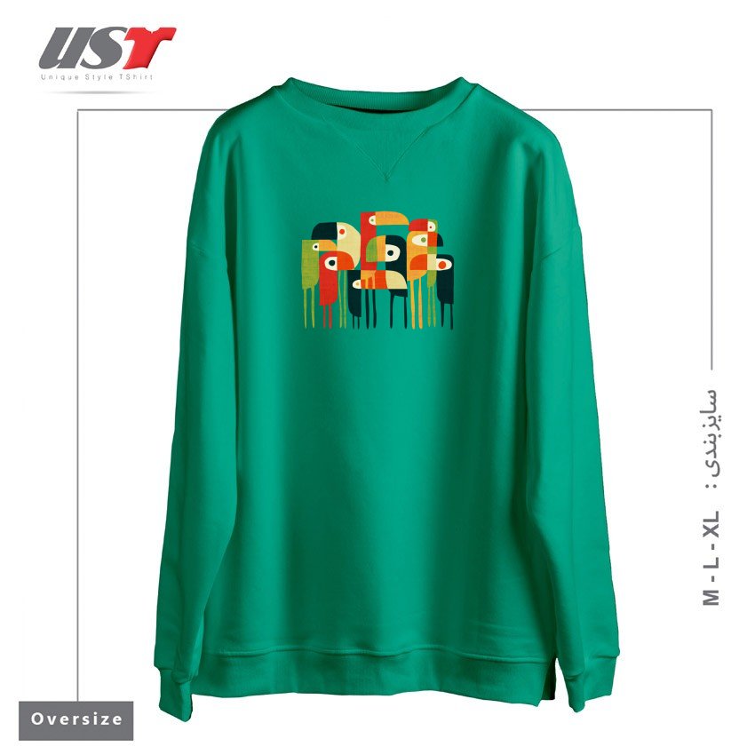 طرح BIRDS سوییشرت اورسایزرنگ سبز سدری
