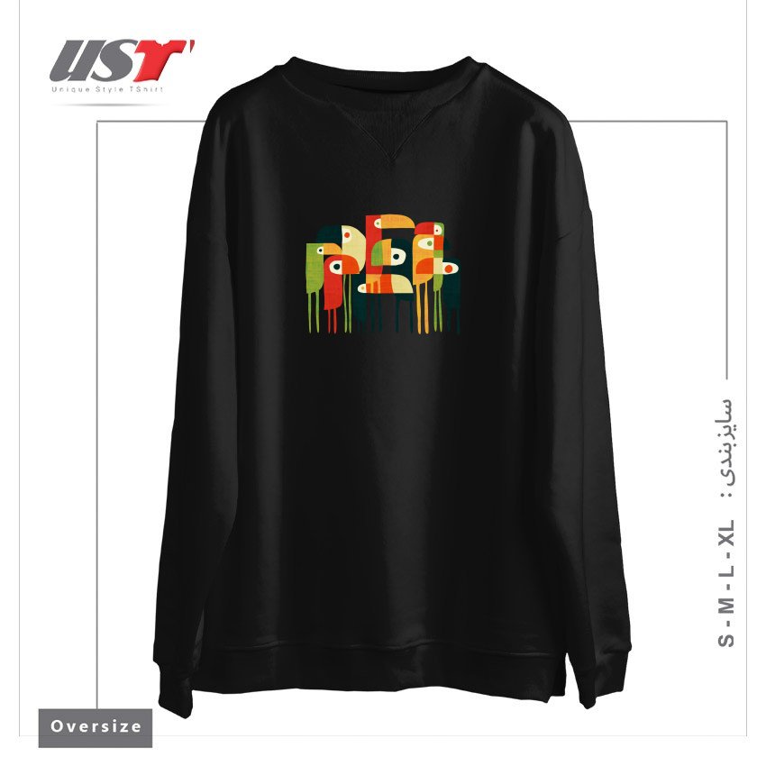 طرح BIRDS سوییشرت اورسایزرنگ مشکی