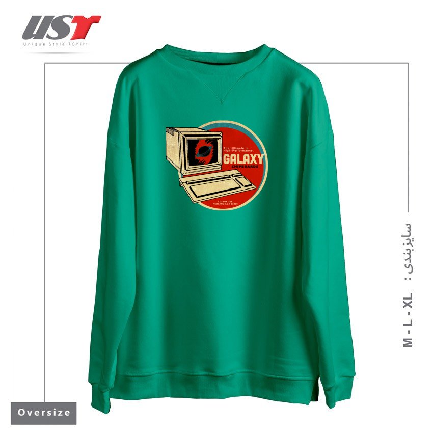 طرح VINTAGE COMPUTER CHIPBOARD سوییشرت اورسایزرنگ سبز سدری