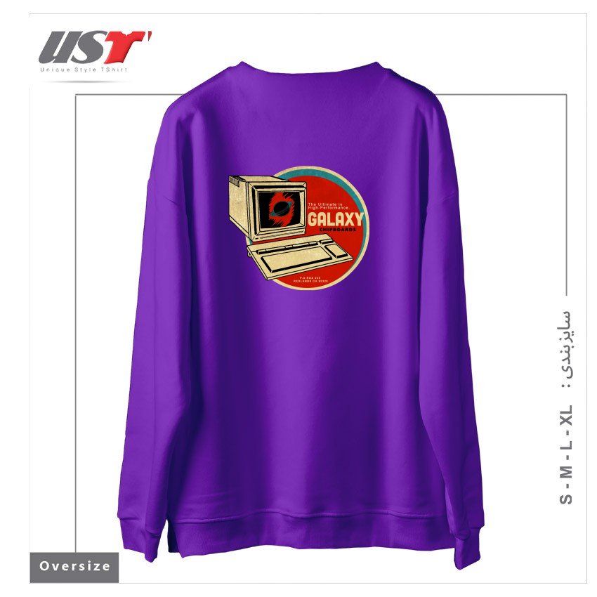 طرح VINTAGE COMPUTER CHIPBOARD سوییشرت اورسایزرنگ بنفش