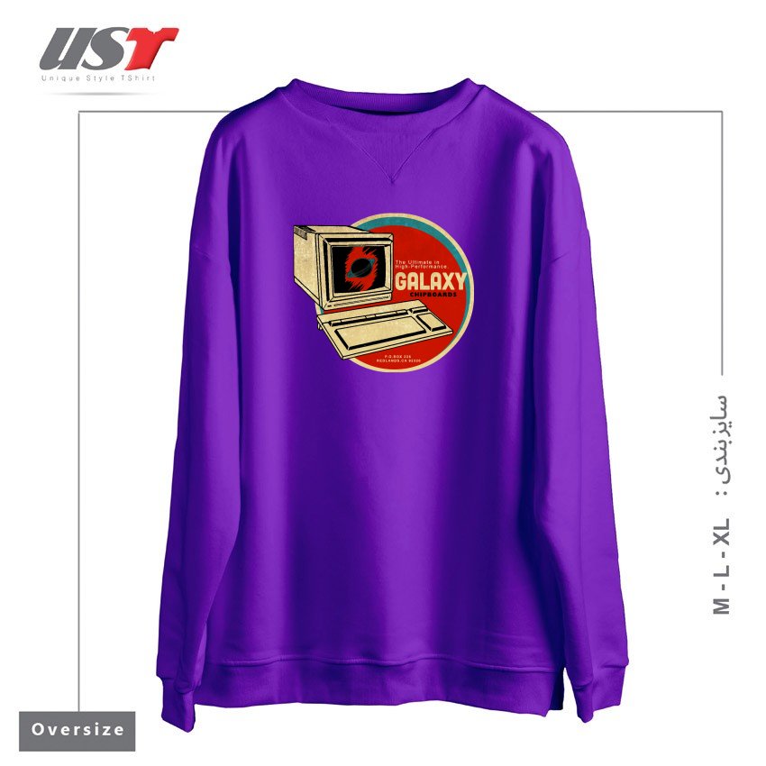طرح VINTAGE COMPUTER CHIPBOARD سوییشرت اورسایزرنگ بنفش