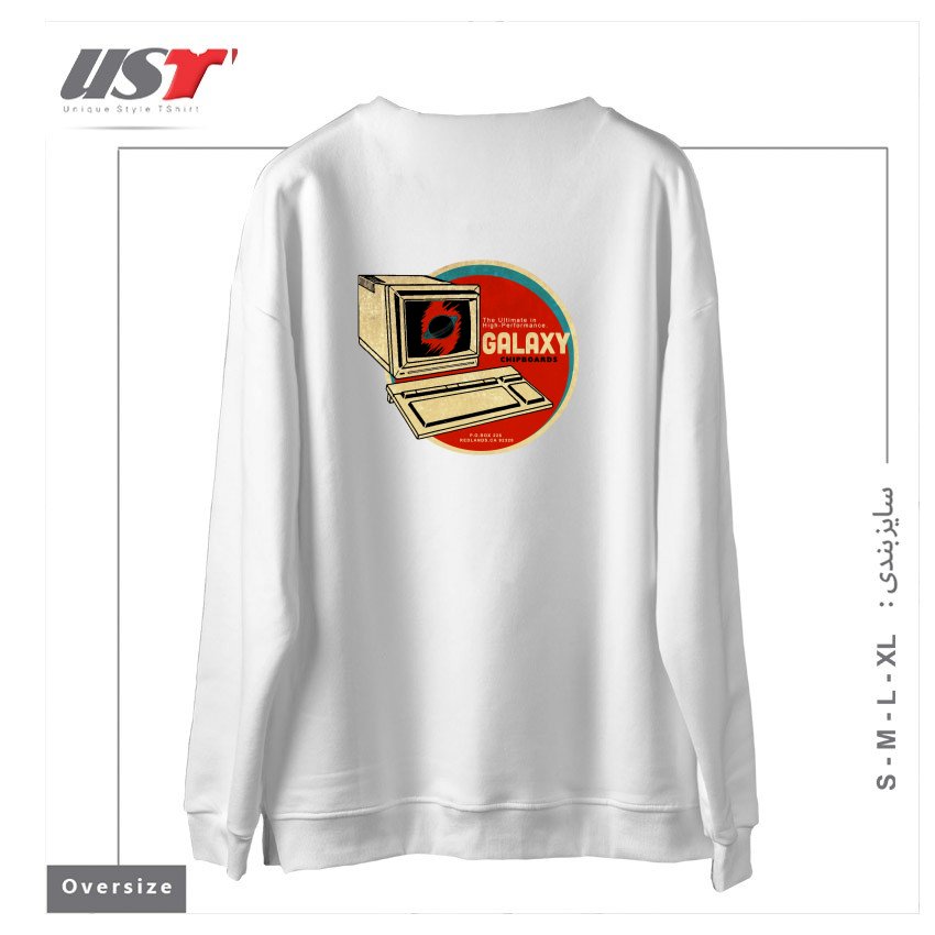 طرح VINTAGE COMPUTER CHIPBOARD سوییشرت اورسایزرنگ سفید