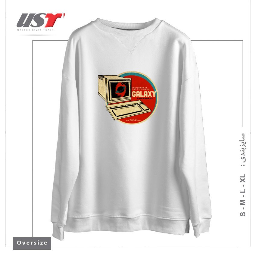 طرح VINTAGE COMPUTER CHIPBOARD سوییشرت اورسایزرنگ سفید
