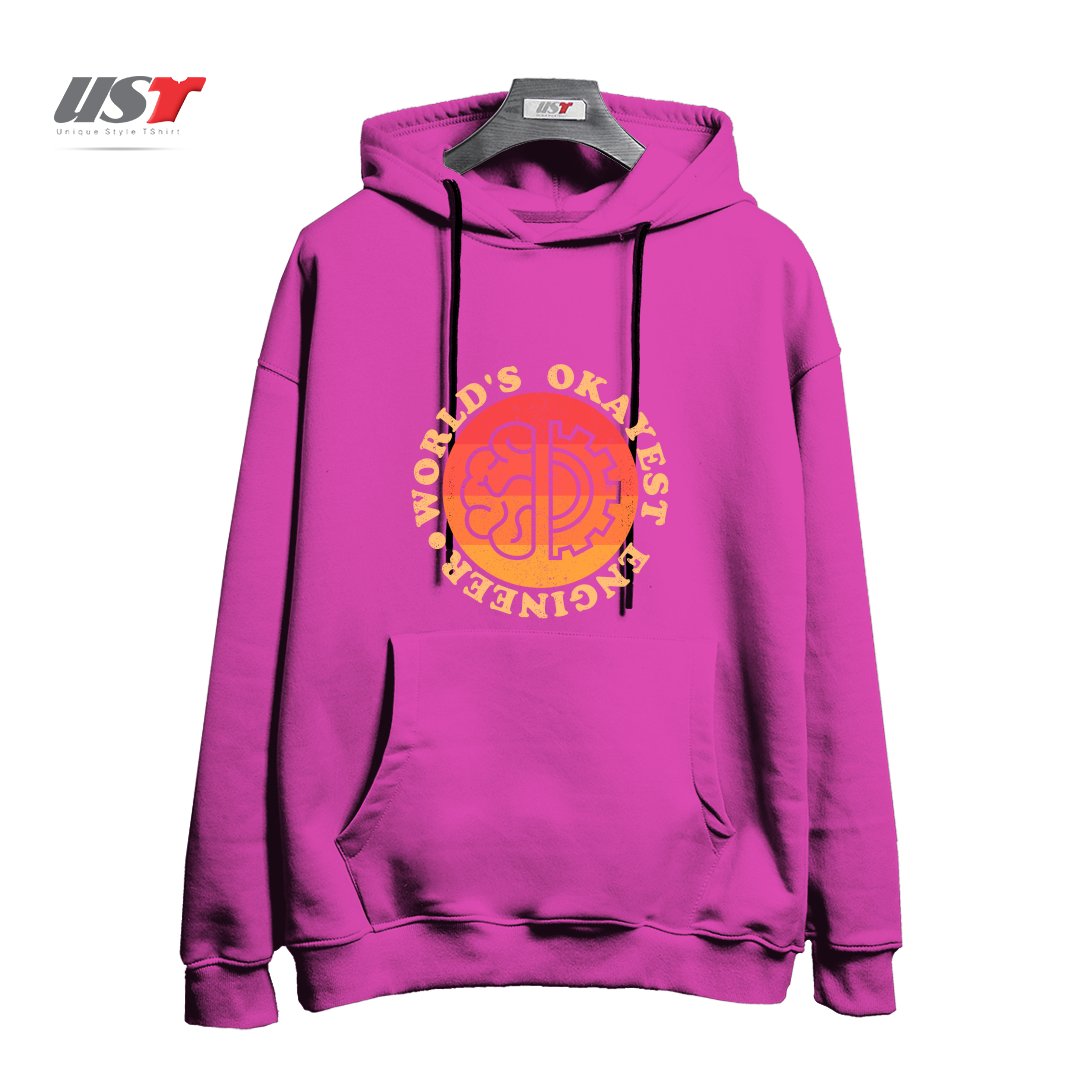 طرح WORLDS OKAYEST ENGINEER هودی اورسایزرنگ صورتی