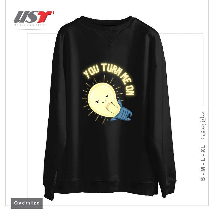 طرح YOU TURN ME ON LIGHT BULB سوییشرت اورسایزرنگ مشکی