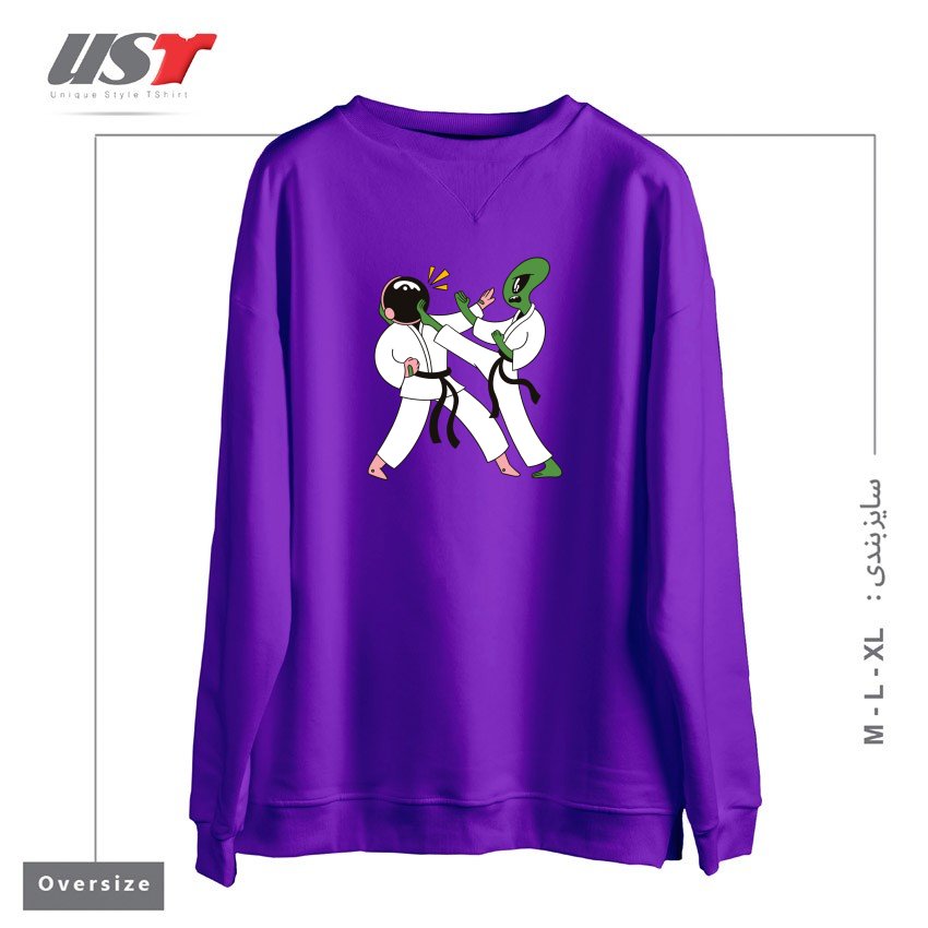 طرح ALIEN ASTRONAUT KARATE سوییشرت اورسایزرنگ بنفش