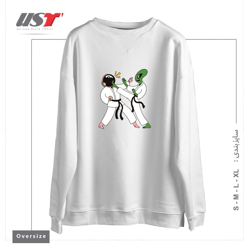 طرح ALIEN ASTRONAUT KARATE سوییشرت اورسایزرنگ سفید
