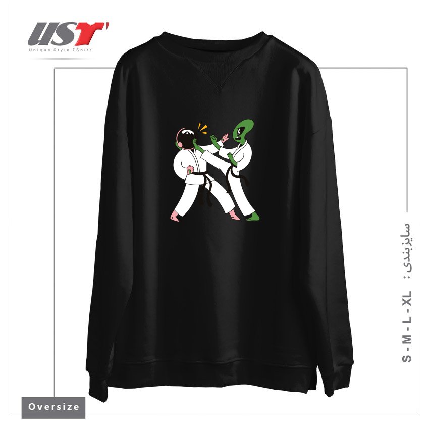 طرح ALIEN ASTRONAUT KARATE سوییشرت اورسایزرنگ مشکی