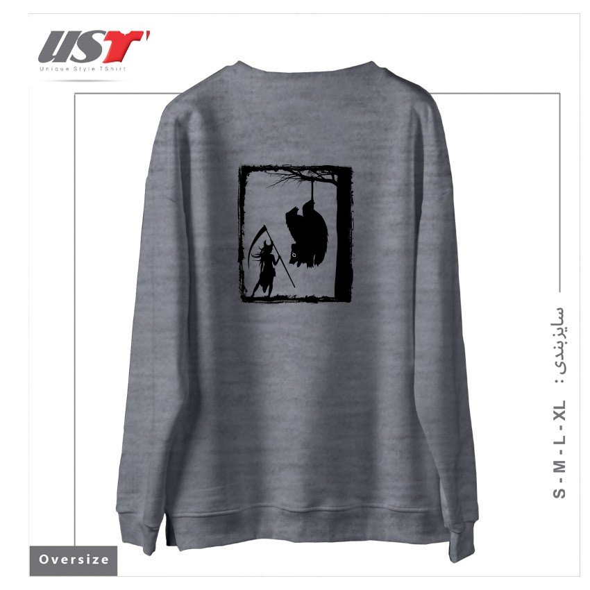 طرح BEAR KICK سوییشرت اورسایزرنگ طوسی ملانژ