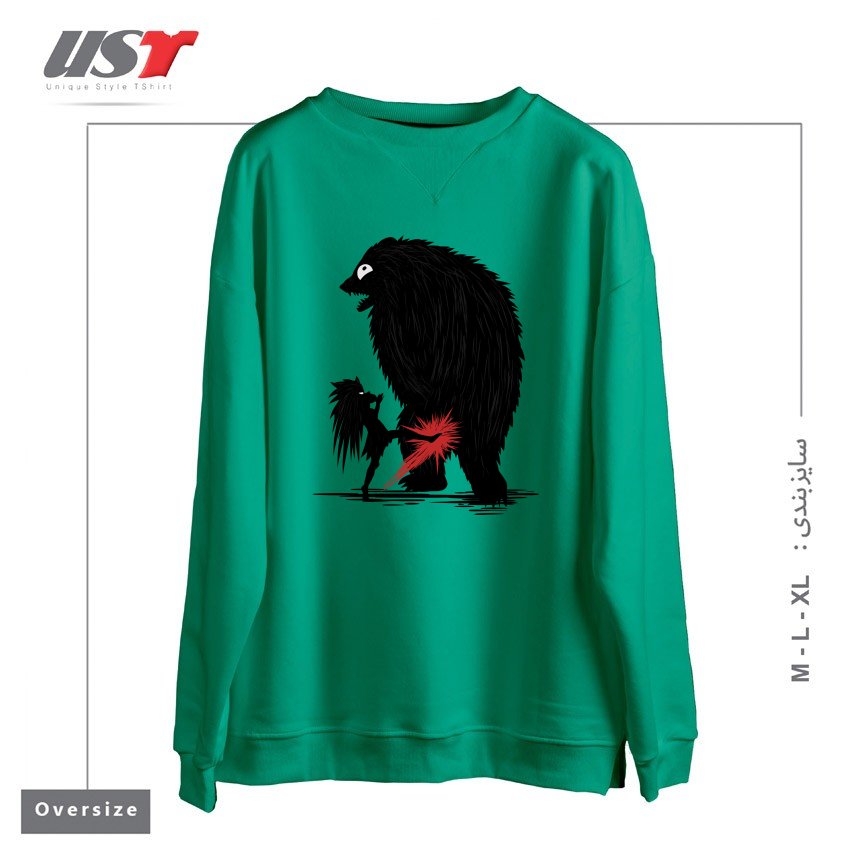 طرح BEAR KICK1 سوییشرت اورسایزرنگ سبز سدری