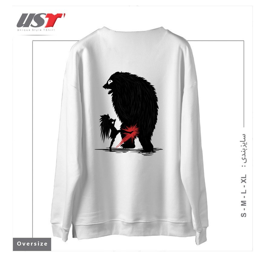 طرح BEAR KICK1 سوییشرت اورسایزرنگ سفید