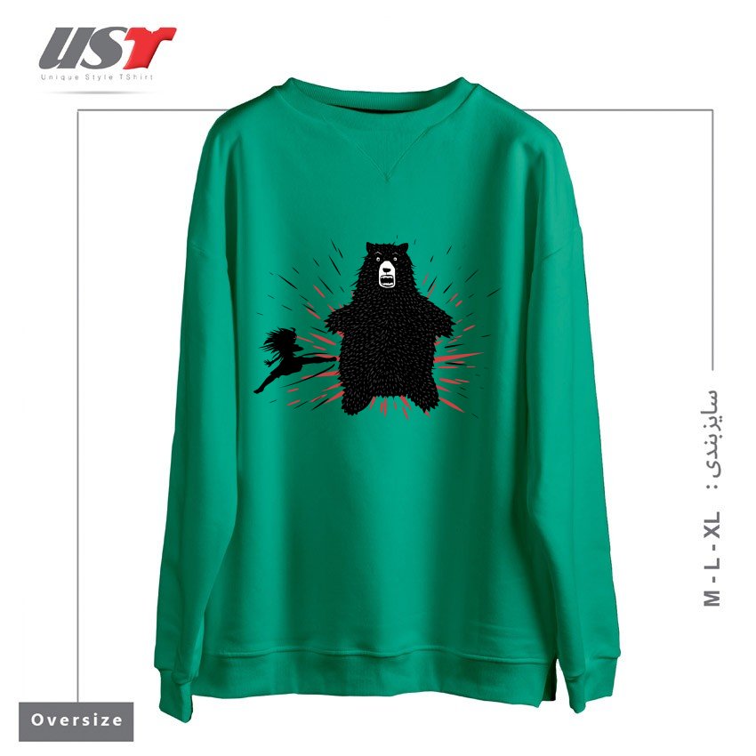 طرح BEAR KICK2 سوییشرت اورسایزرنگ سبز سدری