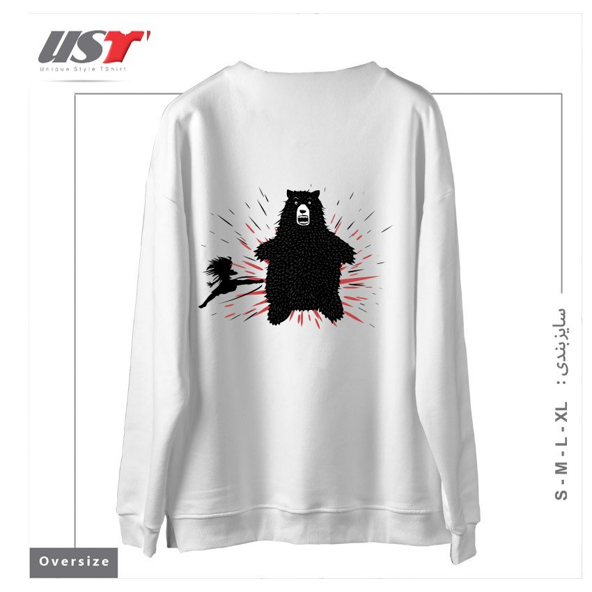 طرح BEAR KICK2 سوییشرت اورسایزرنگ سفید