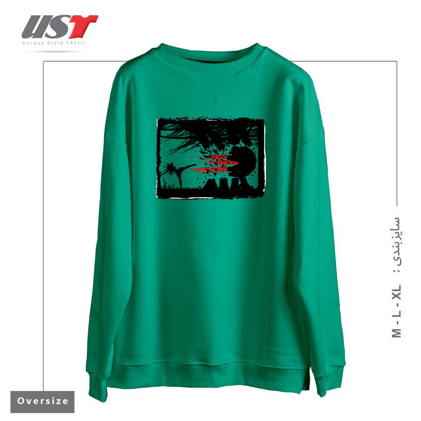 طرح BEAR KICK3 سوییشرت اورسایزرنگ سبز سدری